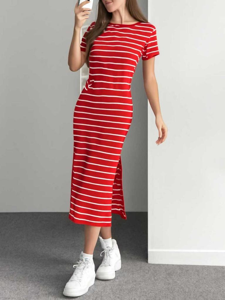 Spring and summer, new European and American, split design women's fashion striped jumpsuit