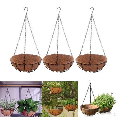3pcs Hanging Coconut Basket Planter Flower Metal Hanger