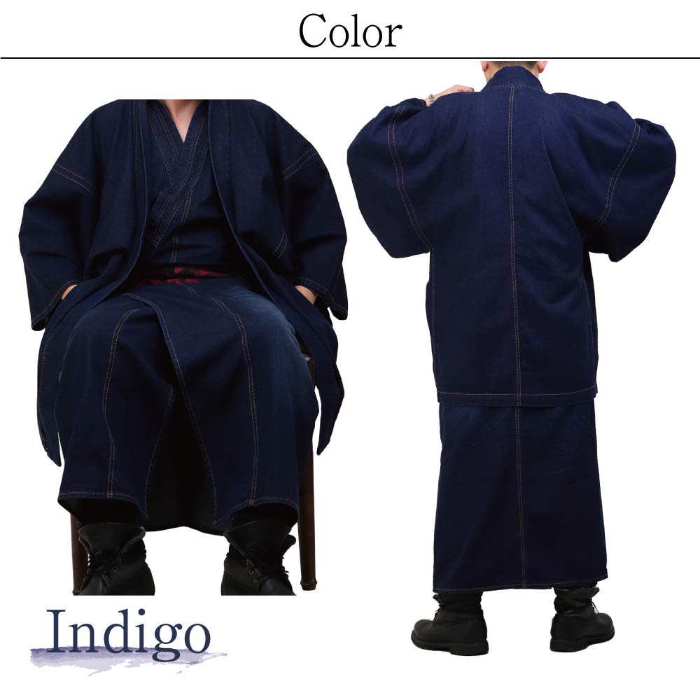 SWINGPLUS Denim Haori Solid Perfect for Made in Japan Men's Japanese-Made Jacket, Color, Kimono, (Size 2L, Indigo)