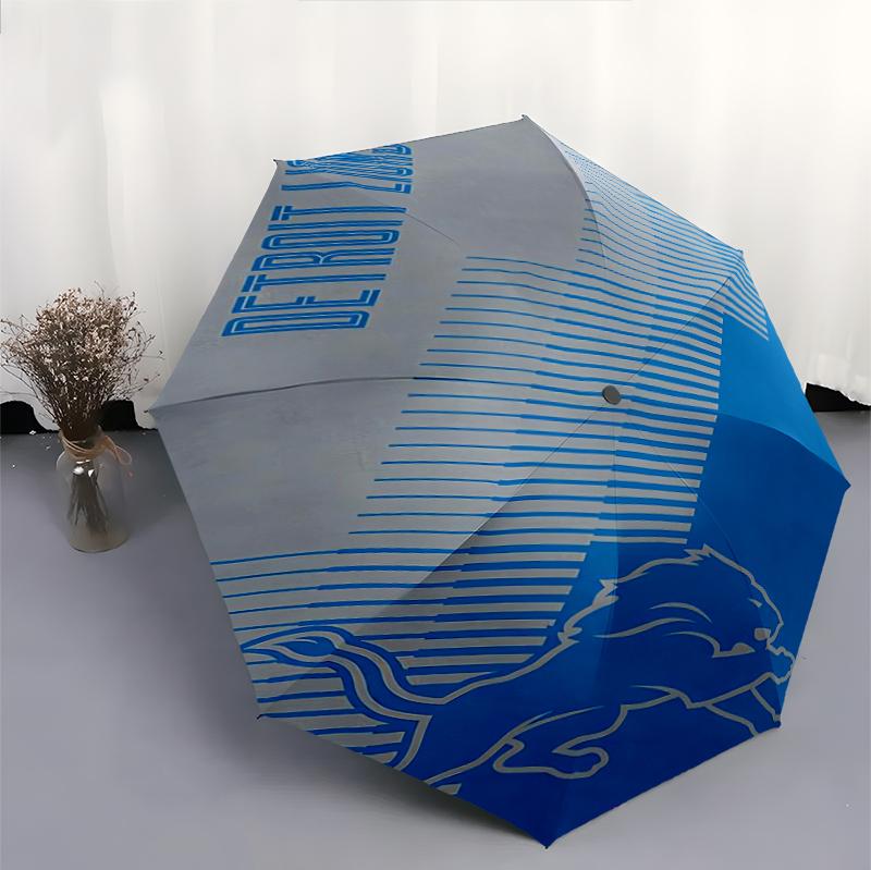 Detroit Lions Team Print Automatic Umbrella, 8 Rib Iron Frame, Plastic Handle, Suitable for Outdoor Travel &Daily , Ideal Gift