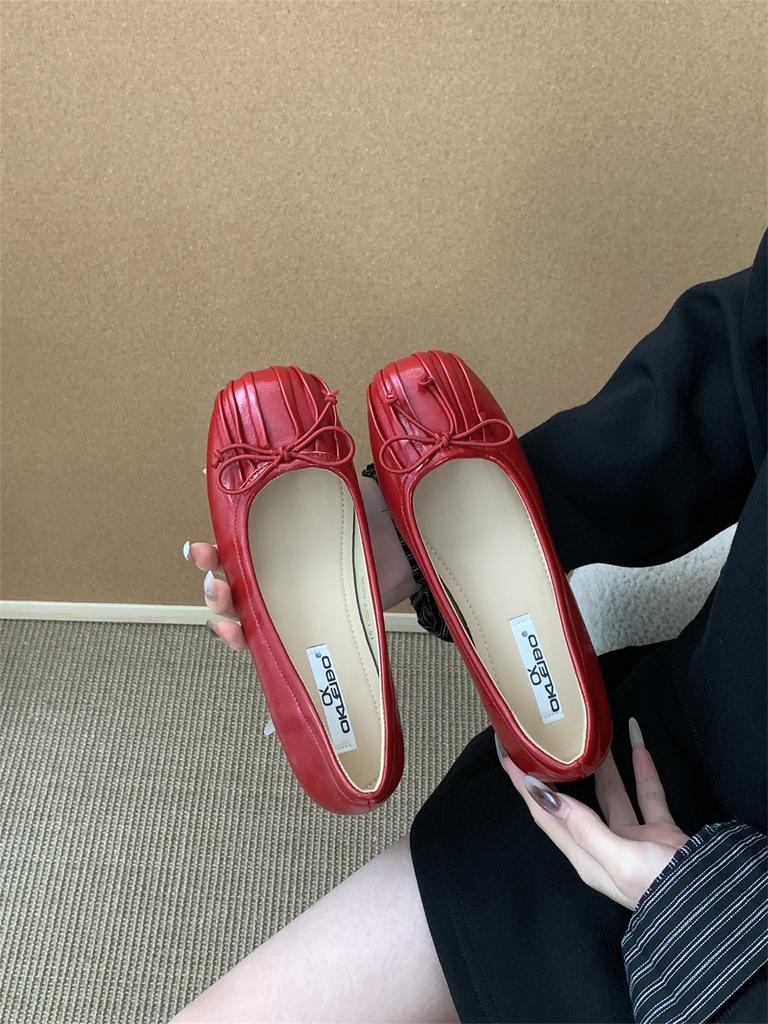 inner height increase 4cm bow ballet shoes women's single shoes 2025 summer new light mouth pleated soft sole silver ladyshoes