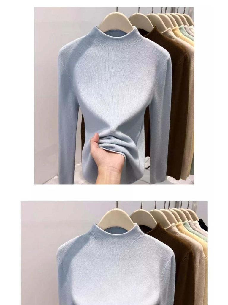 Women's High-End Slim Fit Long Sleeve Knit Sweater – Soft Semi-High Neck Base Layer for Autumn/Winter