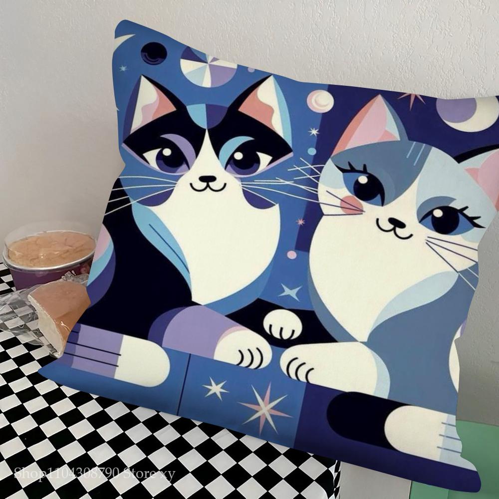 1pc Nordic Style Cat Oil Pillow Case Square Bedroom Sofa Leisure Comfort Cushion Car Living Room Home Decoration