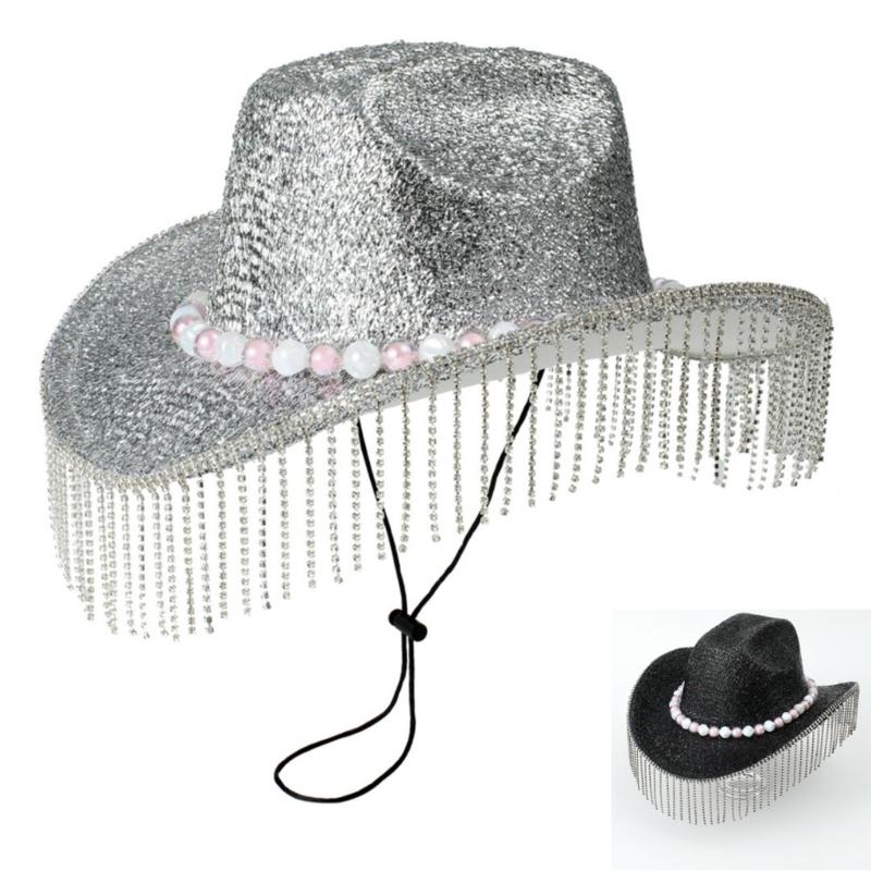 Heavy Diamond Cowboy Hats Tassels Glittered Hat for Disco House Cocktails Parties Vacation Sparkly Tassels for Comedian