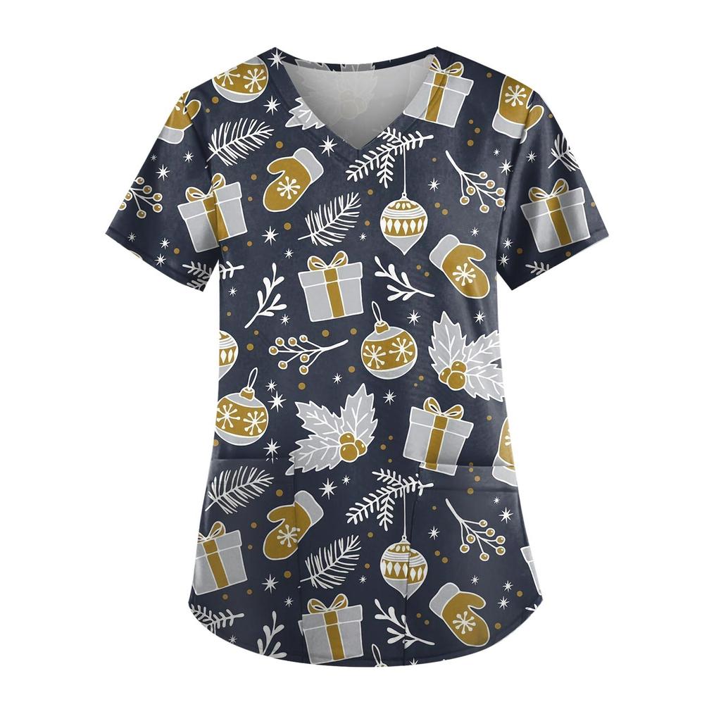 Combinaison de travail de protection pour femme avec col en V et imprimé de Noël