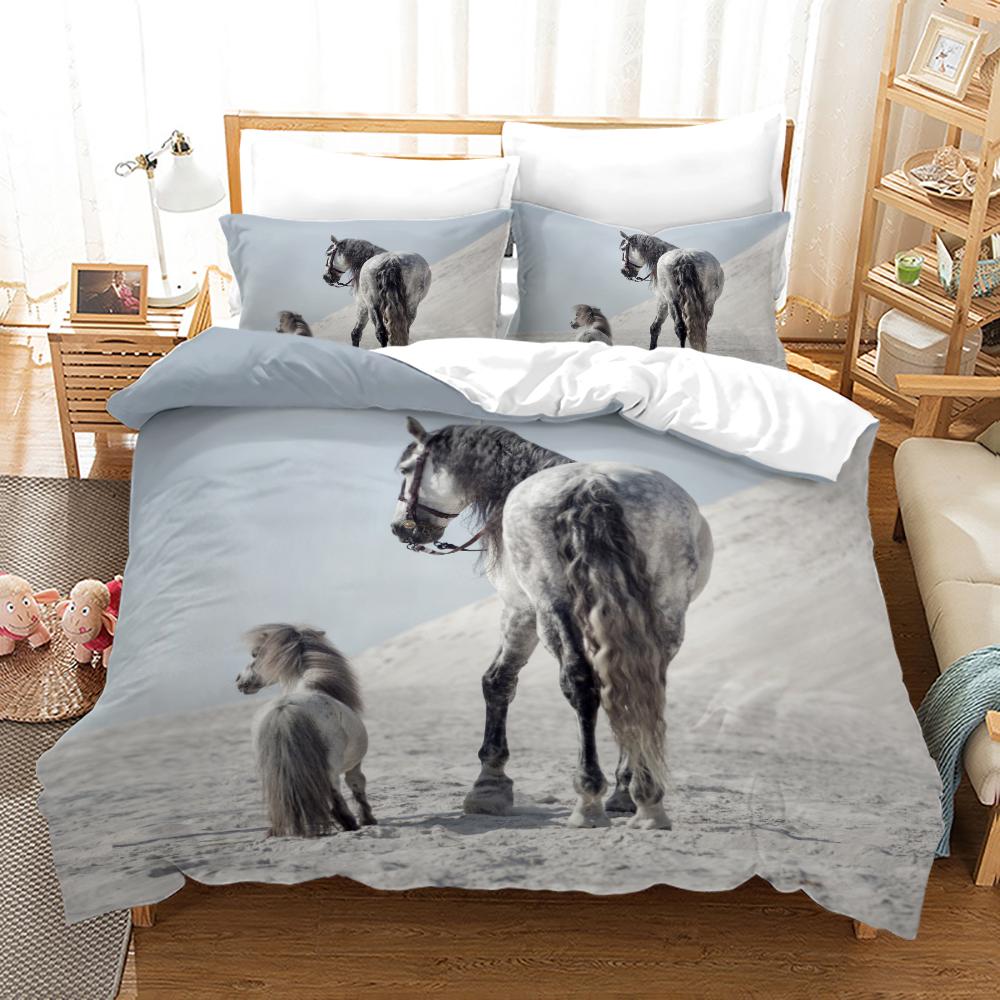 Luxury Black Horse Bedding Set Animal Microfiber Bed Linen Double Queen King Twin Size Gift Adults Men Duvet Cover Bedroom Decor