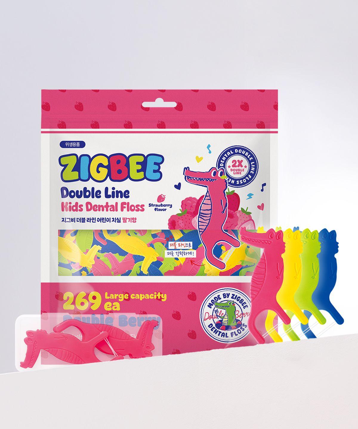 Large Capacity Double Line Crocodile Character Kids Dental Floss Strawberry Flavor 269 Pack