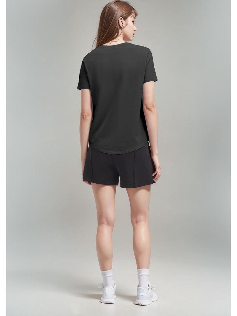 Women's Short Sleeve Round Neck Cotton-Spandex Yoga T-Shirt - Soft, Comfortable, Solid Color for Fitness & Casual Wear.
