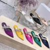 Fashion 2cm/6cm/8cm/10cm Pointy Fine Heels Rhine-diamond Chain Satin High Heels Mullers Wedding Shoes Bridesmaid Heels