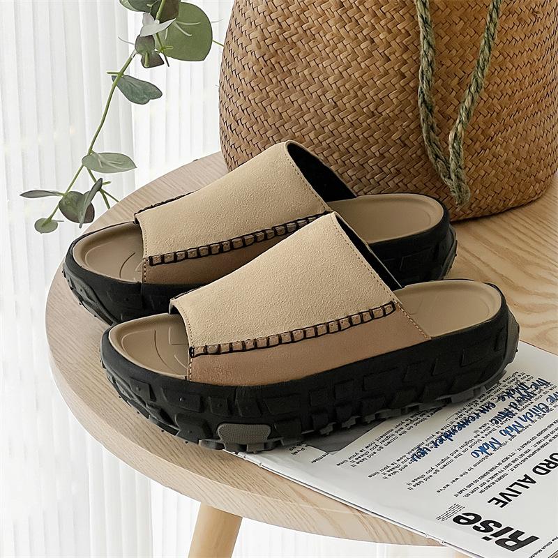 3302U Home Slippers Women's Summer High-quality Version Thick-soled Heightening Tire Shoes Leather Versatile Women's Shoes