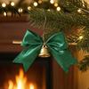 Decorative Bows with Bells 2 Pcs Christmas Bell, 4 Inch Glitter Ribbon Bows, Pre Tied Hanging Holiday Ornaments Xmas for Gift Wrapping, Wreath, Tree,