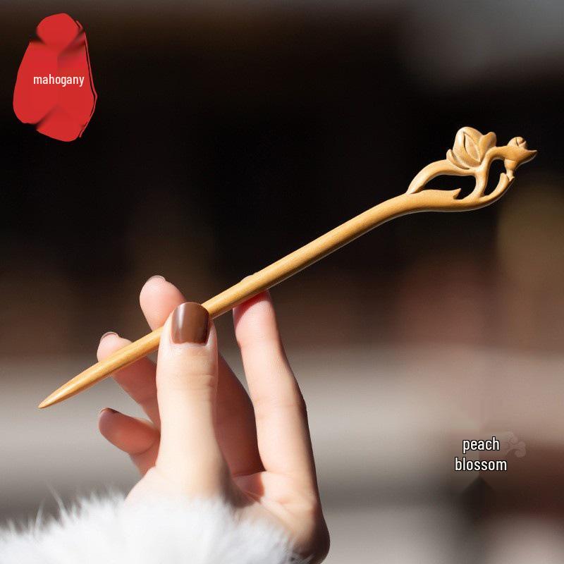 Fermacapelli Fatto a Mano di Alta Gamma in Legno di Pesco per Donne - Accessorio per Acconciature Stile Antico