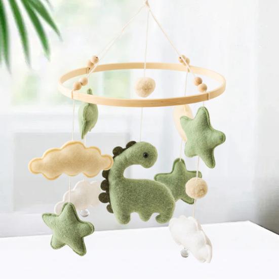Baby Krippenmobile Dinosaurier Wolke Sterne Kinderzimmer Deko Handgemacht Filz Hängende Spieluhr für Neugeborene Jungen Mädchen