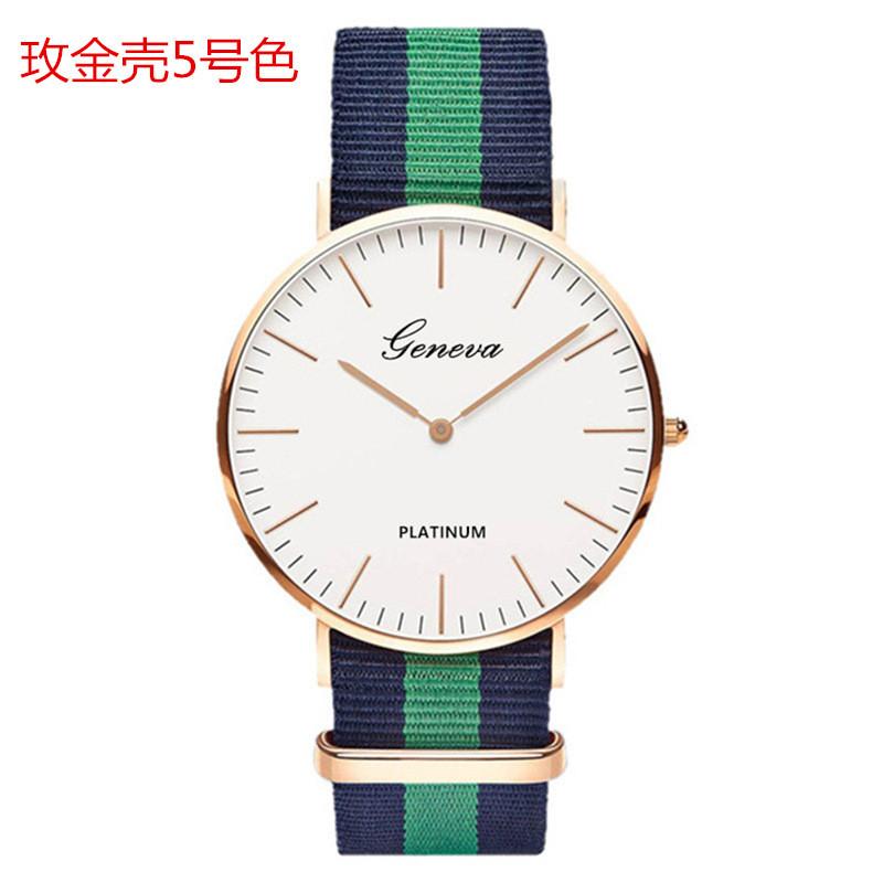 Classic simple thin large dial watch two-pin color matching nylon canvas with quartz watch men's and women's leisure watch