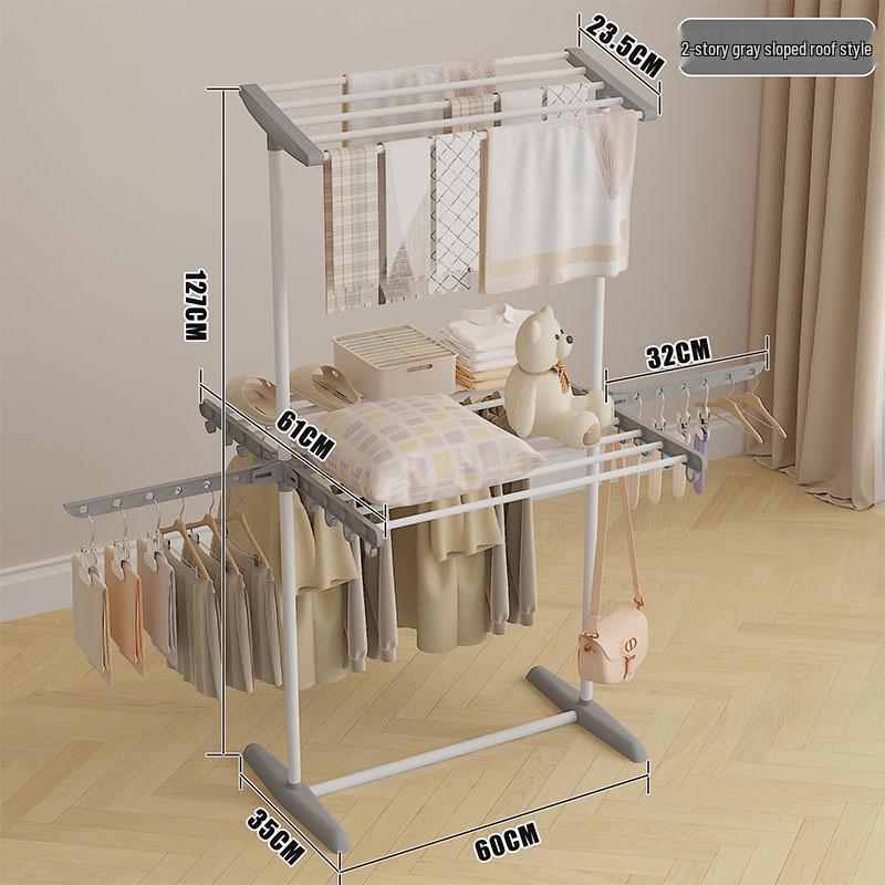 Versatile Foldable Clothes and Towel Drying Rack with Storage Shelf for Balcony or Floor Use