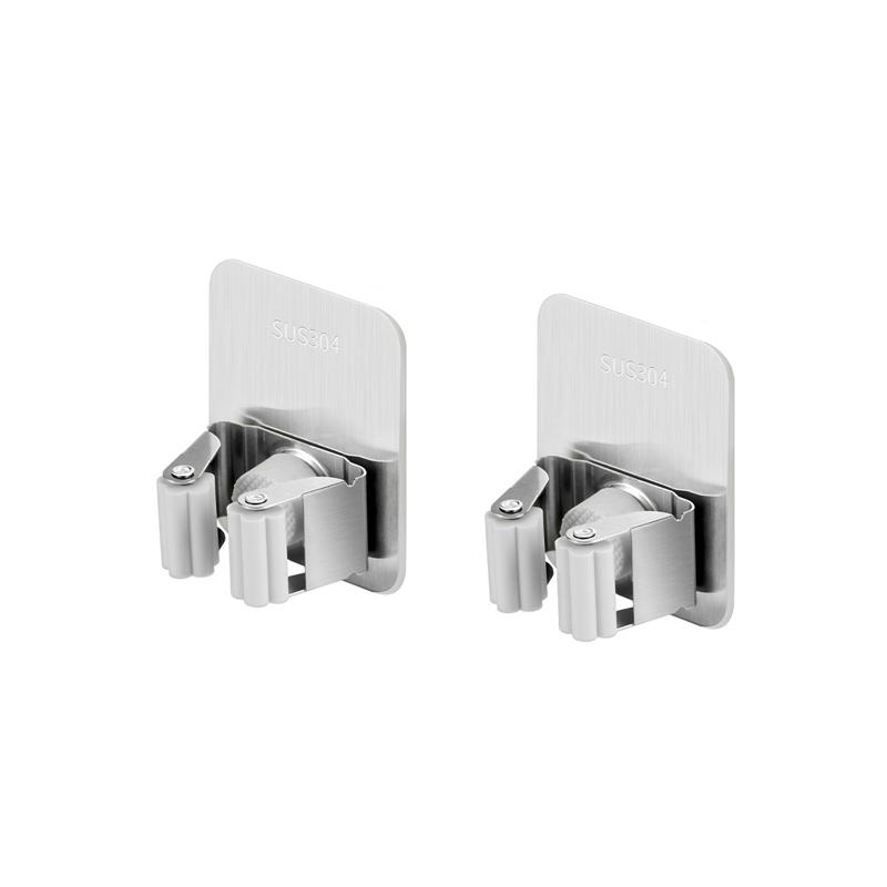 304 Stainless Steel Mop Holder Wall Mounted Adhesive Multi-Purpose Hooks Household Storage Organizer Rack Broom Hanger Stick