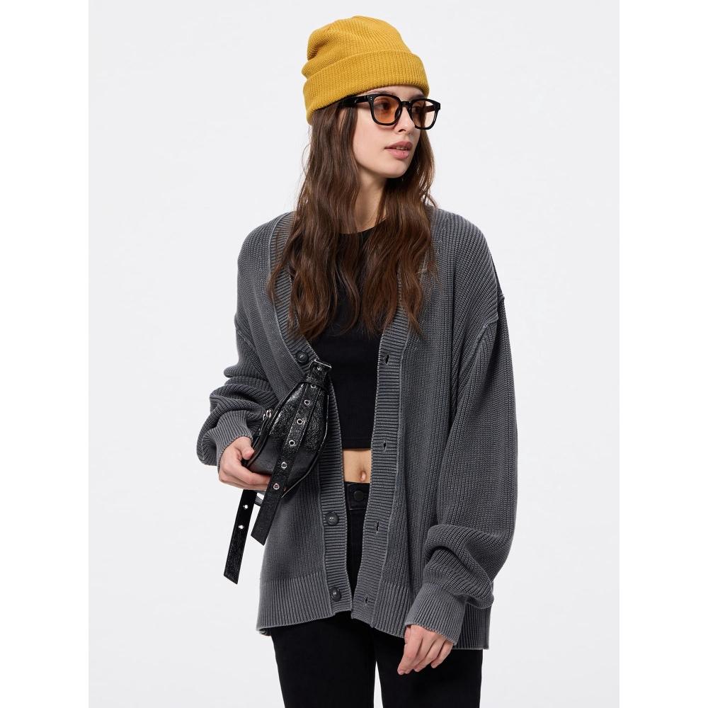 Uniqlo Gu Wash Ribbed V Neck Cardigan