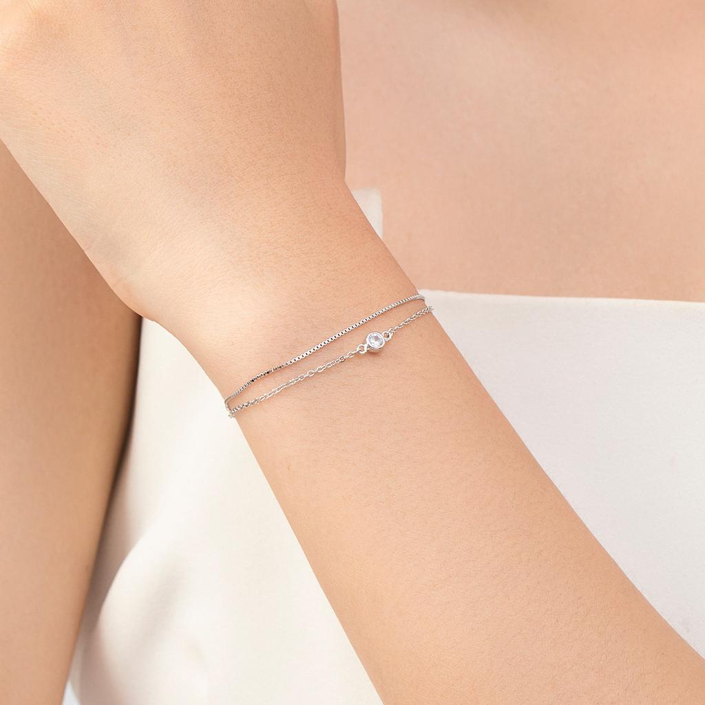 Nový S925 Sterling Silver Dvouvrstvý náramek Dámská móda Osobnost Jednoduchý jednoduchý diamantový vrstvený náramek ve stylu nošení Instagram