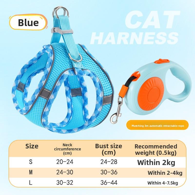 

Cat Leash, Chest and Back Strap, Dog Leash, Automatic Retracter, Small Explosion-proof Dog Leash, Pet Supplies L синий