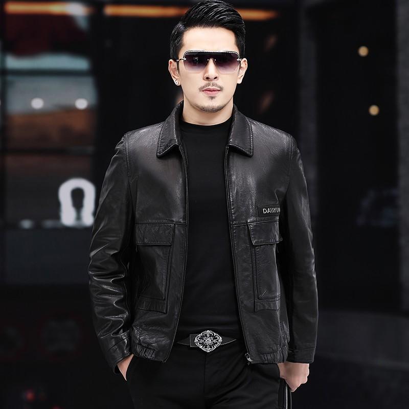 

Весна и осень Новая кожаная одежда Мужские тонкие кожаные куртки с лацканами Мужская кожаная одежда Повседневные куртки 4XL чёрный