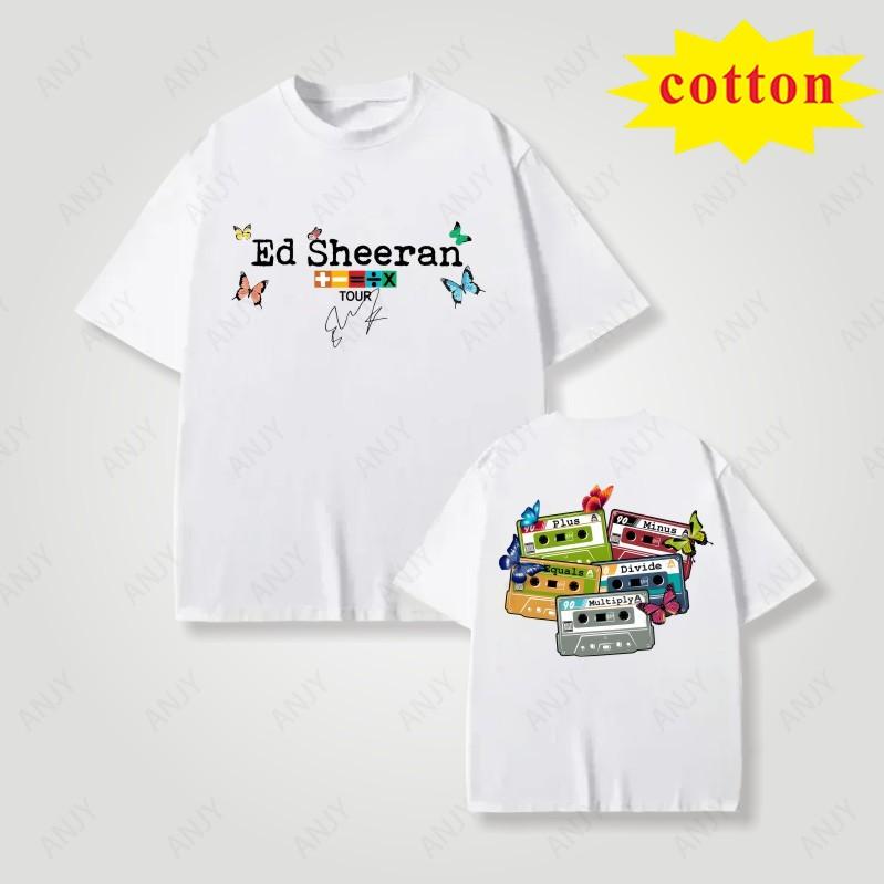 European And American Singer Ed Sheeran Math Symbol Tour Tshirt Cartoon Album Print Loose Cotton Round Neck Top