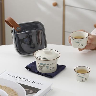 Ru Kiln Cover Bowl Two Cups Travel Tea Set Chinese Simple Portable Storage Bag Kuaike Cup Camping Tea Set