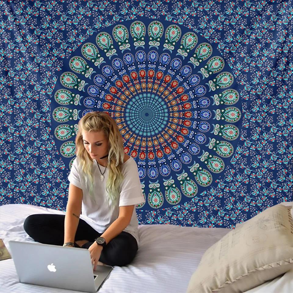 Mandala Tapestry Wall Hanging Boho Decor Wall Cloth Tapestries Psychedelic Hippie Night Moon Tapestry Mandala Wall Carpet