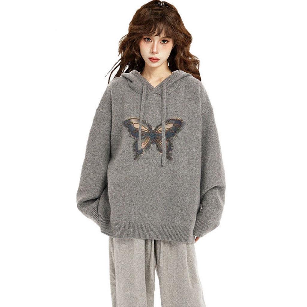 

Новый свитер осень и зима пуловер с капюшоном серый корейский стиль ленивая верхняя одежда трикотаж свитер куртка топ свободный толстый 3XL серый