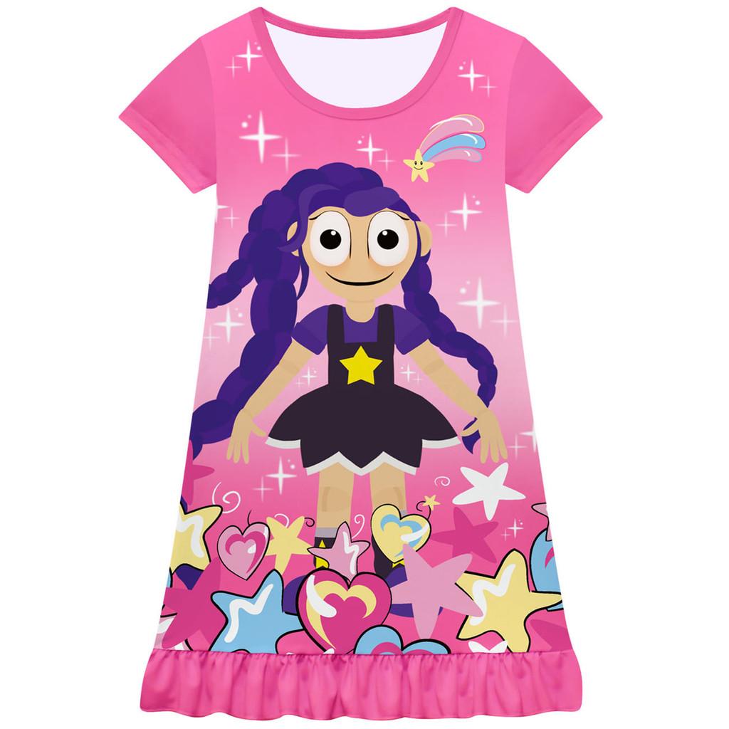 שמלת ילדות בנות לילי לוברידס הדפס מצויר שרוולים קצרים