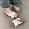 Fashion Shoes Slippers Women Summer On A Wedge Low Slides Fashion Shale Female Beach Soft Luxury Sabot Cotton Fabric Rome PU Hoof Heels