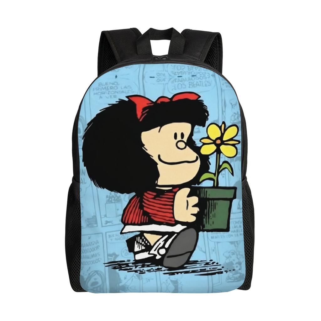Cartoon Girl and Puppy Gardening Backpack for Men Women Cool High School Hiking Travel Daypack Mafaldas College Canvas Bags Gift