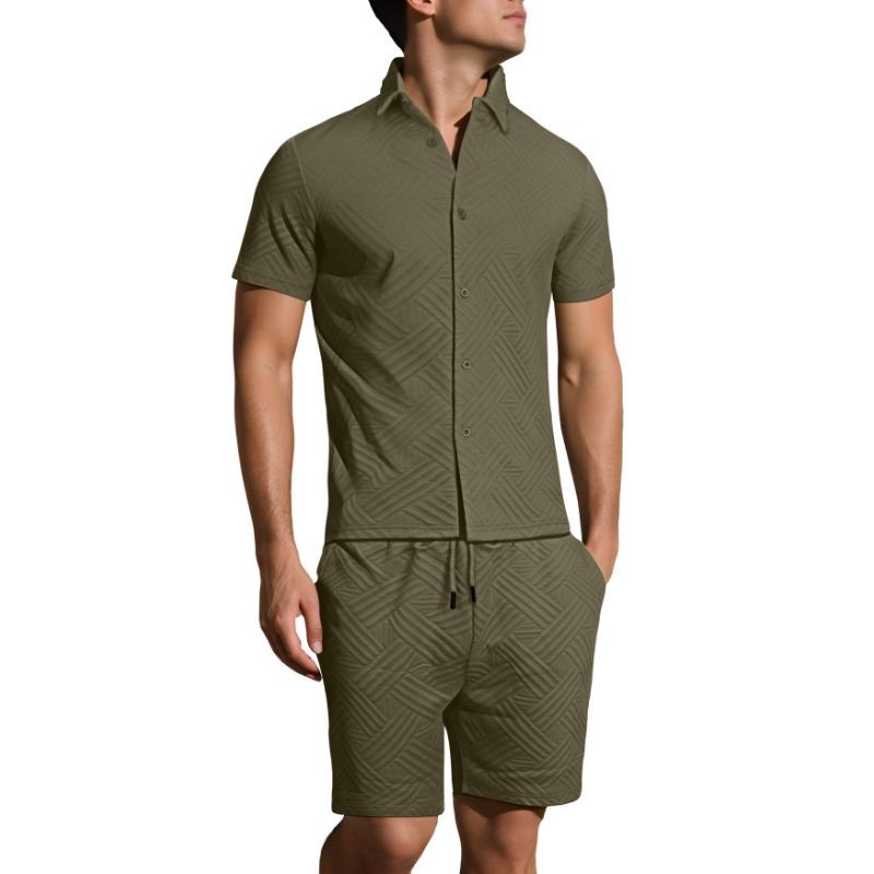 Mens Casual Short Sleeve Shirt And Shorts Two Piece Set