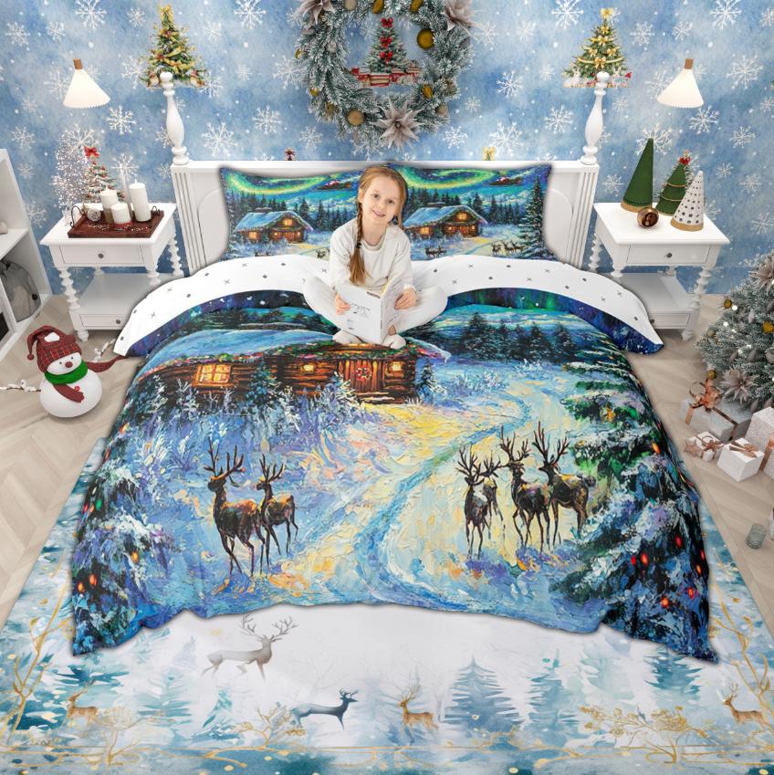 Comforter Homewish Xmas Santa Claus For Kids Children 2Pcs/3Pcs Rustic Lodge Cabin Xmas Bedding Happy New Year Bed Set