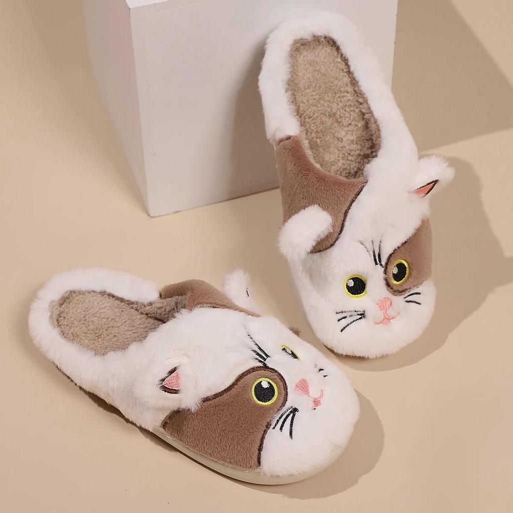 2024 New Autumn/Winter Unisex Cute Cat Embroidered Cotton Slippers - Warm & Cozy European/American Style