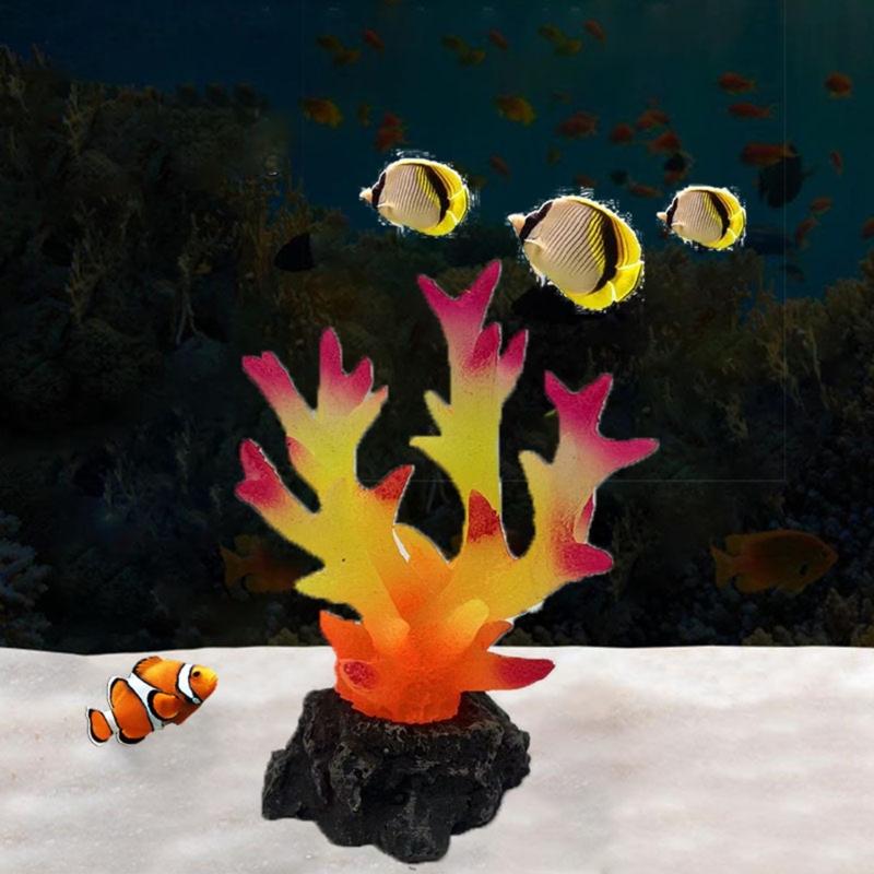 Aquarium Landscape Fluorescent Coral Simulation Coralreef Fish Tanks Decoration Aquatic Pet Landscaping Plant Figurine
