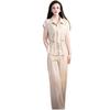 Chic Waist-Cinching Short-Sleeve Top & Wide-Leg Pants Set for Women - Elegant Summer Style