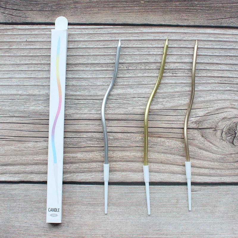 Boxed Gold Plated Single Curve Birthday Cake Candle Party Baking Decoration Gold Silver Curved Candle Boxed single curve candle gold