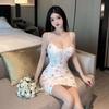 Pure desire wind suspender splicing mesh dress sexy spice girl inside pleated small slim slim and thin hip skirt