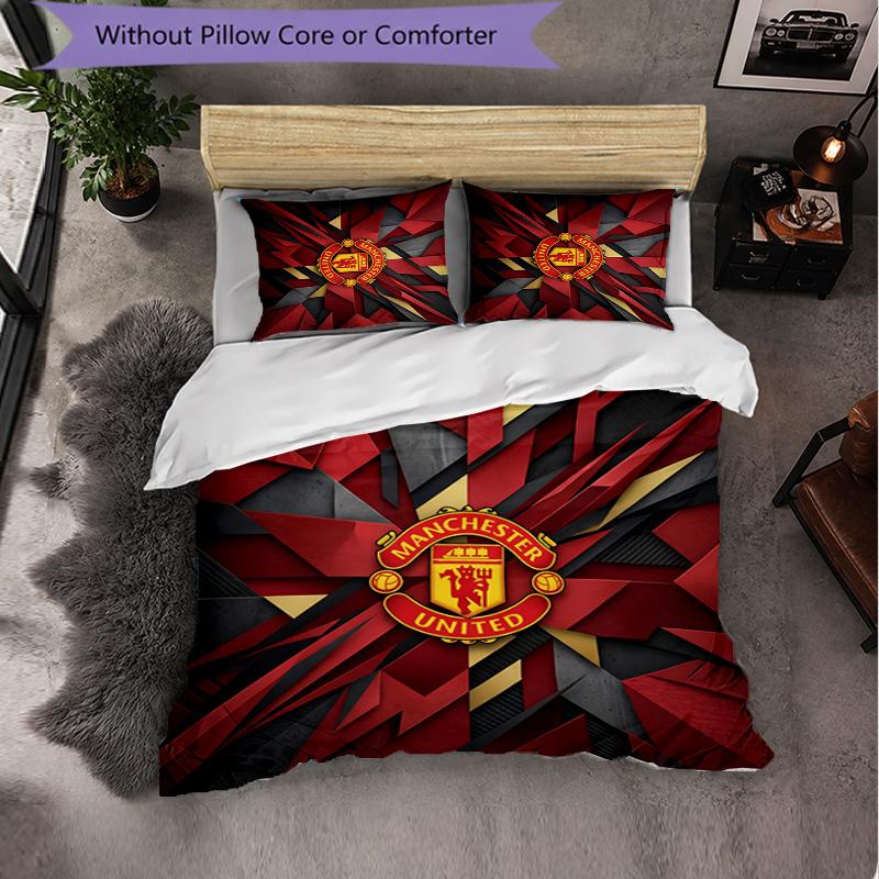 Juego de Cama de 3 Piezas con Patrón del Manchester United Suave Microfibra Funda Nórdica con Fundas de Almohada para Dormitorio