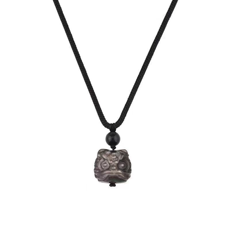

New Chinese ethnic style lion necklace men s lanyard high-end national style collarbone chain black rope pendant men s accessories