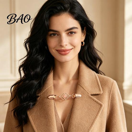Elegant Cloak Clasps Geometric Rhombus Cardigan Sweater Clip, Retro Clothing Clip with Faux Zinc Alloy Decorative Fasteners Cats Eye Stone,