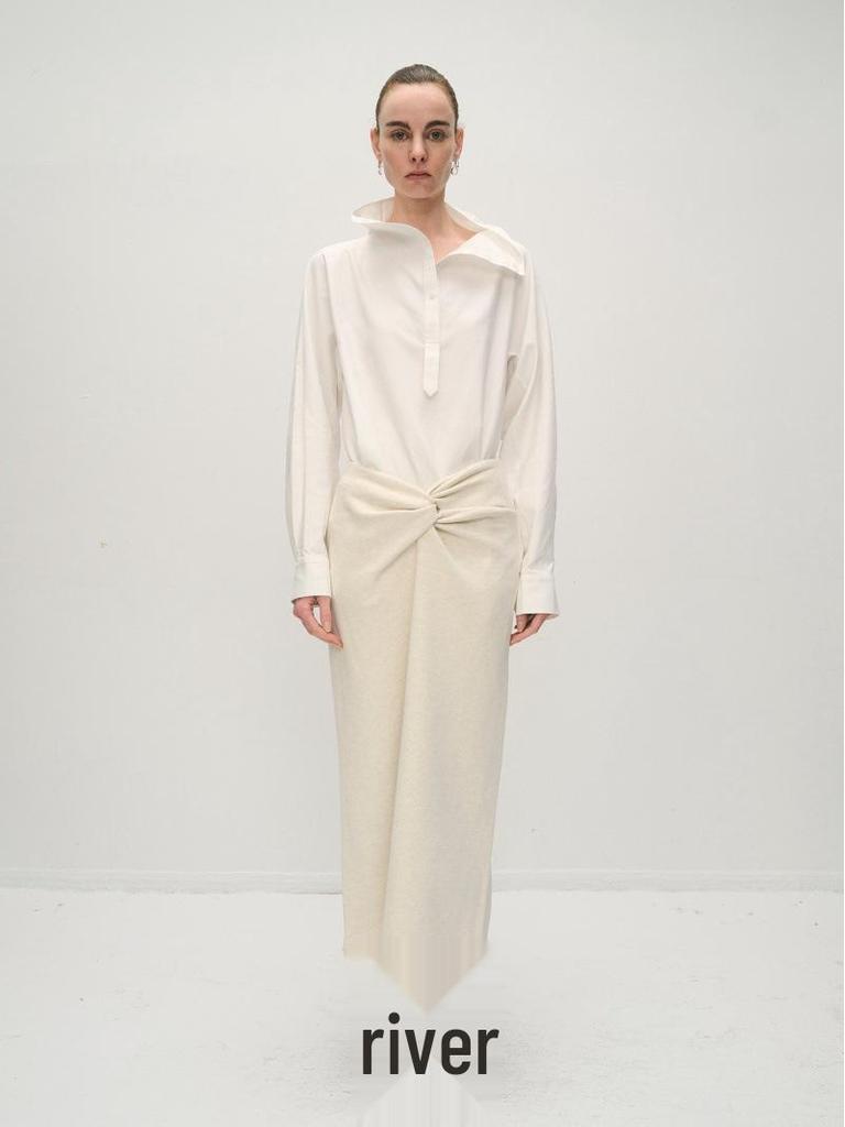 Longmei Women's High Neck Long Sleeve Top - Early Spring 2026 VKC Style, Simple Commute, Half-Open Collar Shirt