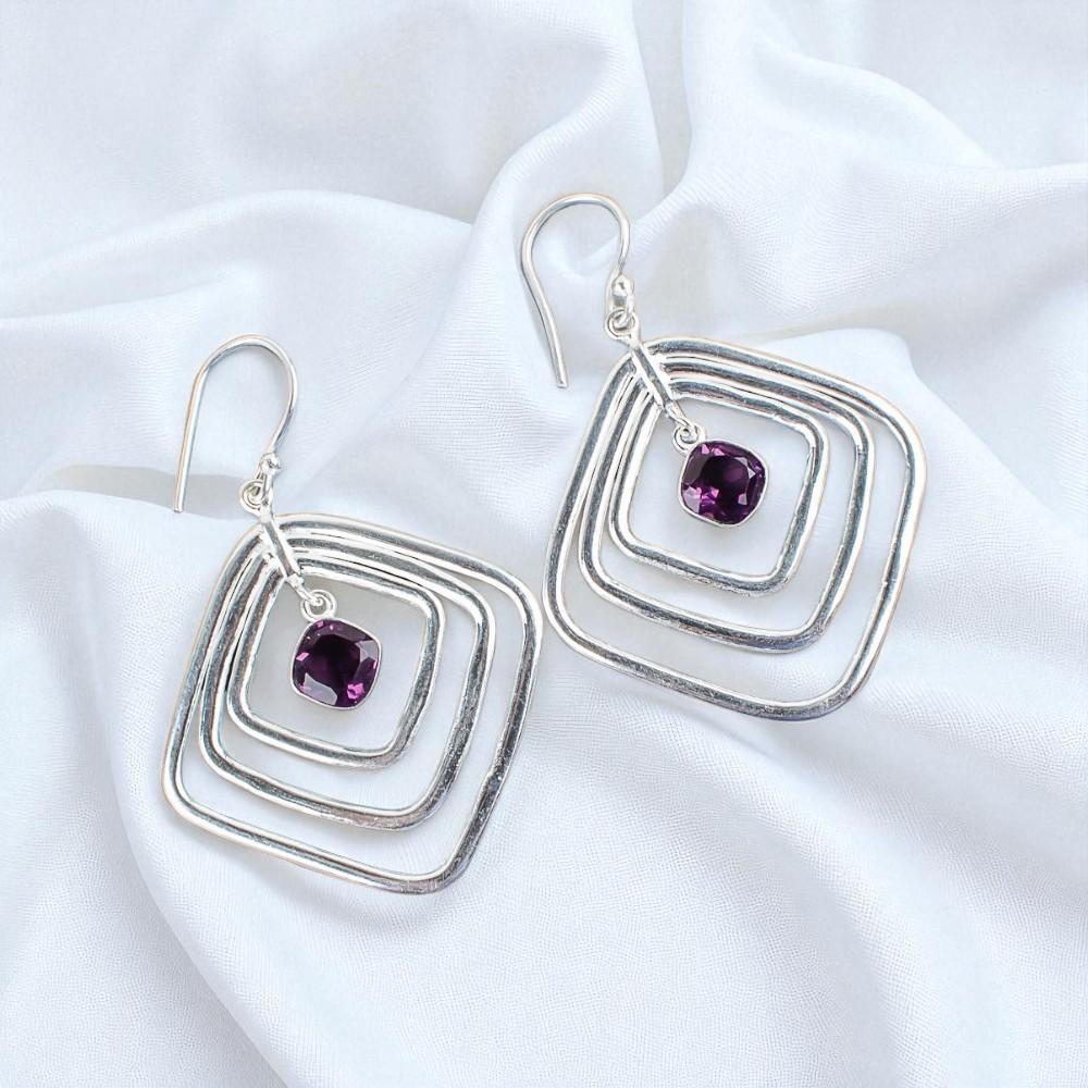 

Amethyst Gemstone 925 Sterling Silver Jewelry Handmade Drop/Dangle Earrings2.44 EE-71-11
