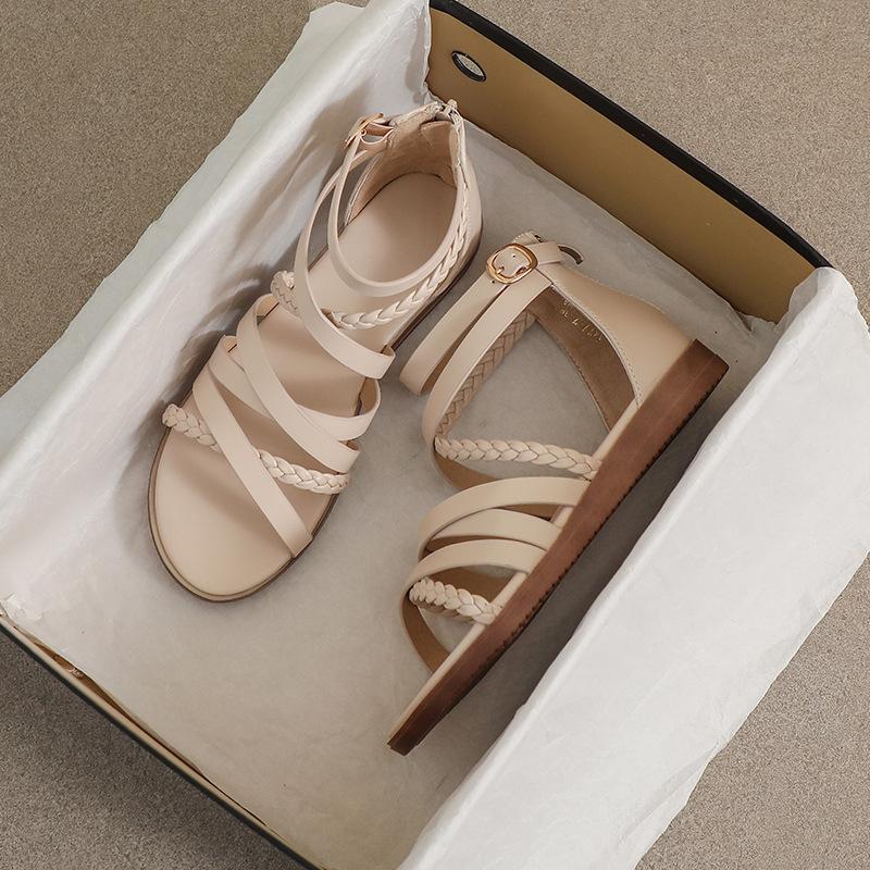 Fashion Narrow Band Cover Heel Gladiator Sandals Women Low Heel Wedges Summer Shoes Zip Open Ankle Strap Sandalias Mujer 2025