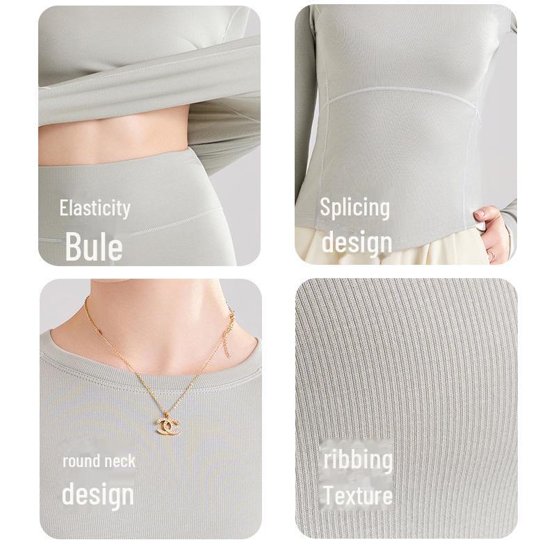 Women's Autumn/Winter Slim Fit Long Sleeve Wool Plus Velvet Top with Round Neck