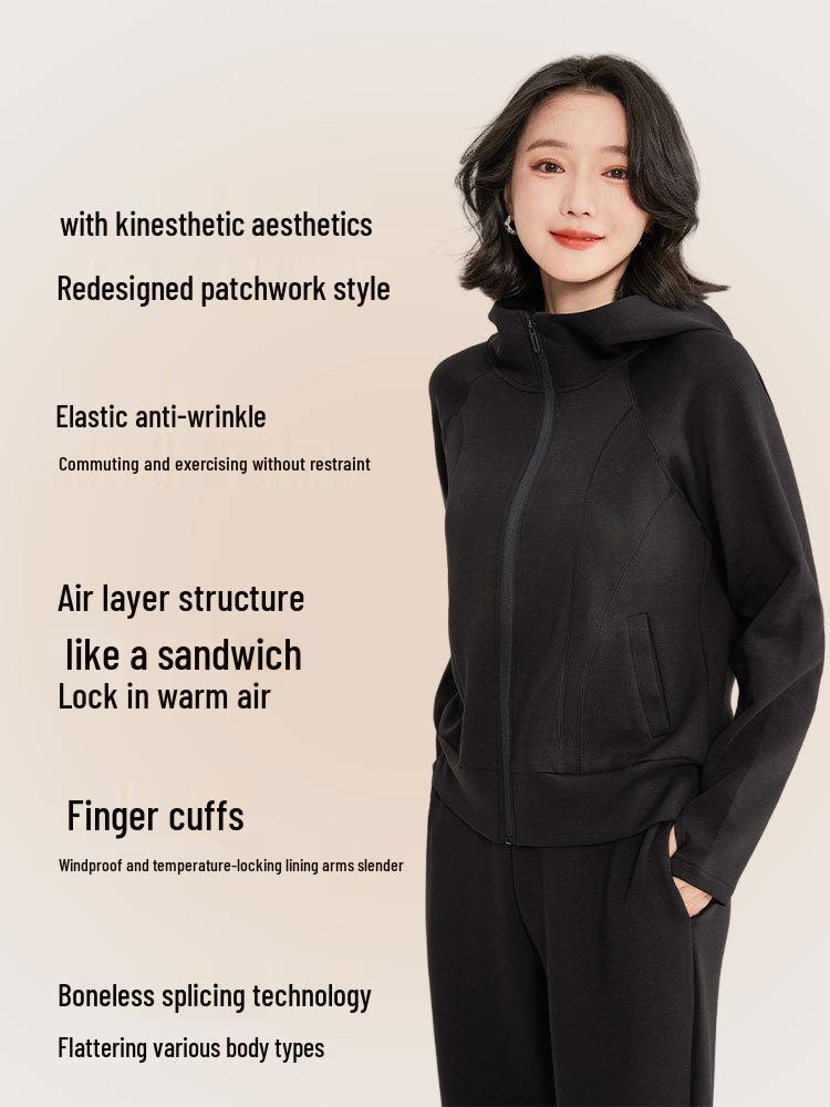 Giacca con Cappuccio in Tessuto Air Layer da Donna - Cardigan a Maglia Larga Autunnale Felpa