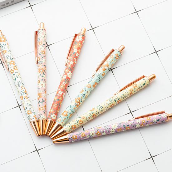 6 pçs caneta esferográfica padrão floral assinatura caneta escrita suave tipo imprensa caneta de papelaria para colegas professores estudantes