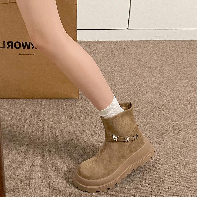 Mode Herbst Winter Dicke Sohle Damen Stiefelette Mode Plateau Damen Prägnante Reißverschlüsse Moderner Kurzer Stiefeletten