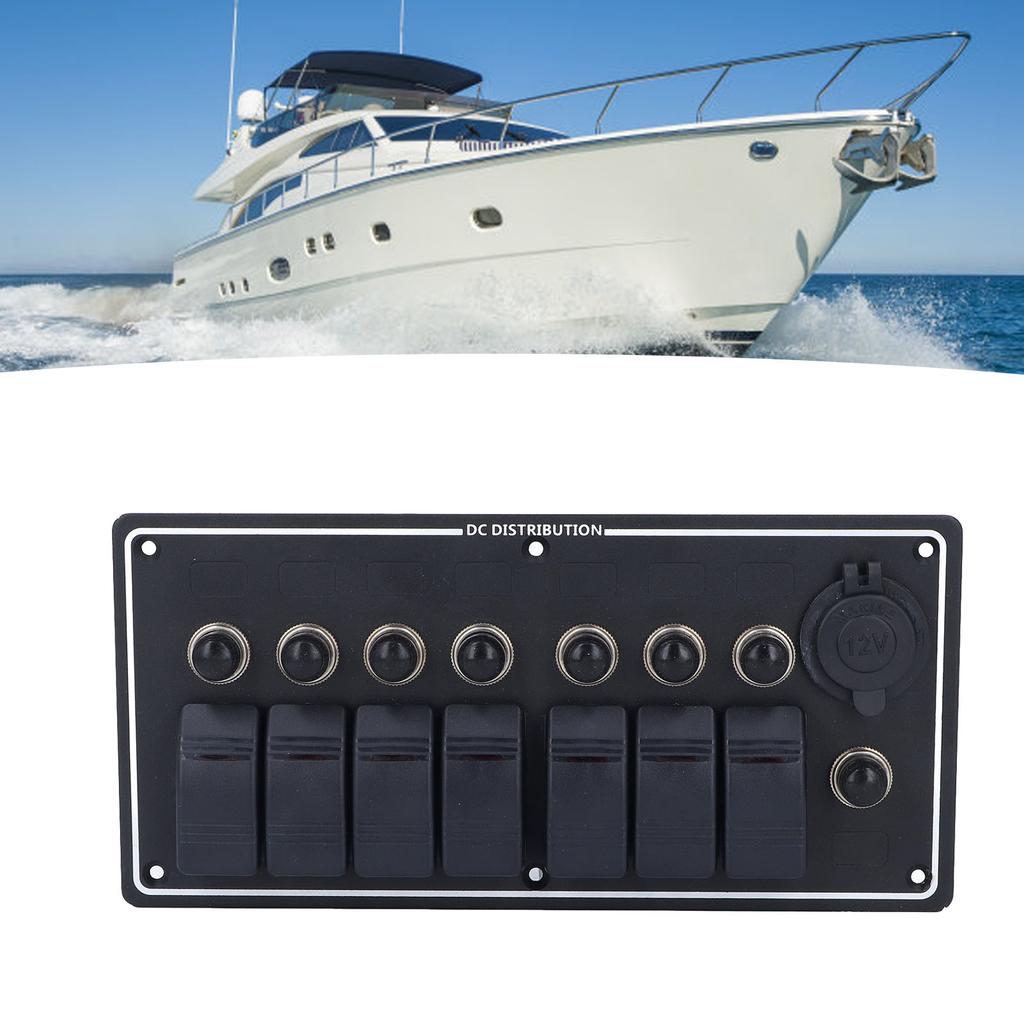 7 Gang Rocker Panel, 12V 7 Appliance Control with Overload Protector, Suitable for Boats, Yachts, RVs, Aluminum Alloy ABS Material, IP65