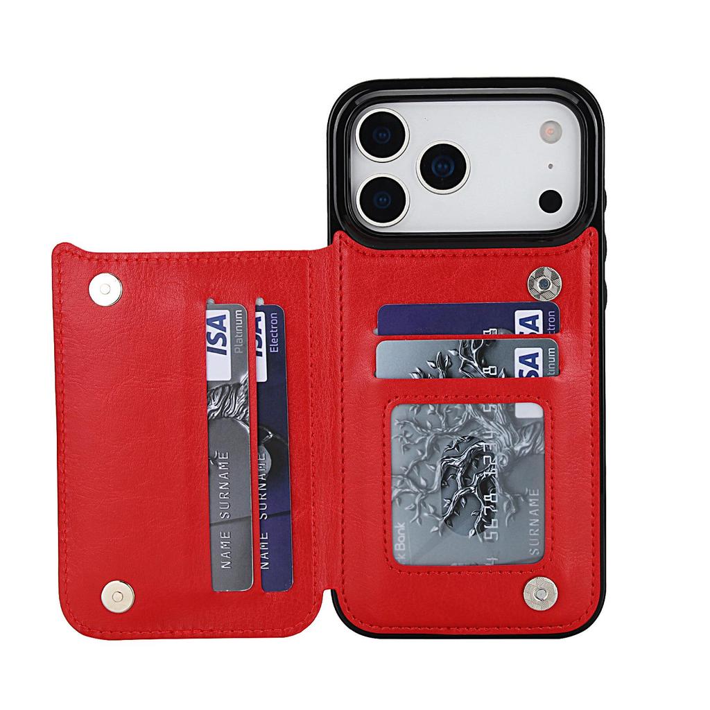 Kožené stojánkové pouzdro pro iPhone 17 Pro Max s držákem na karty a dvojitým zapínáním